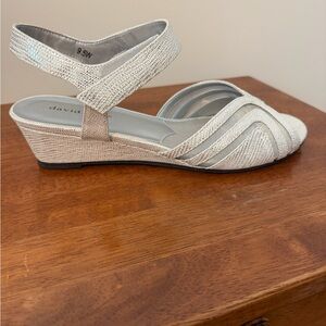 David Tate Silver Metallic Low Wedge Sandal